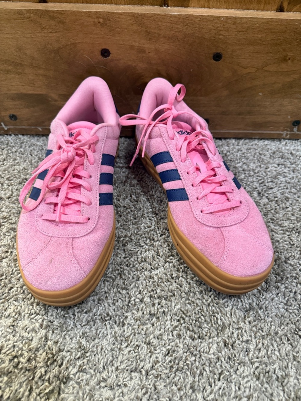 adidas Pink Suede Sneakers with Navy Stripes and Gum Sole Size 10